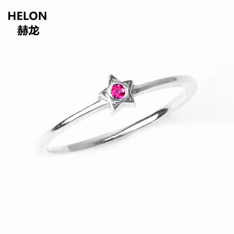 

Solid 14k White Gold Natural Ruby Ring Wedding Band Anniversary Engagement Ring for Women Star Tomantic Cute Girl Gift
