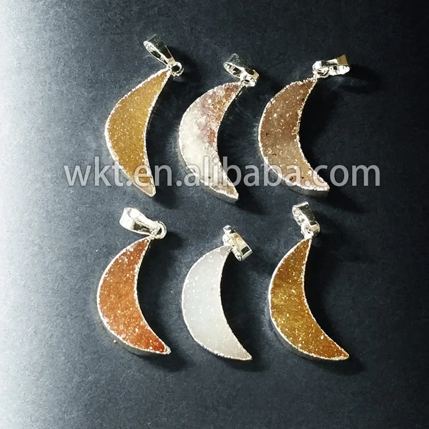 P474 натуральные подвески в форме полумесяца кулоны полумесяца|natural druzy|druzy pendantcrescent
