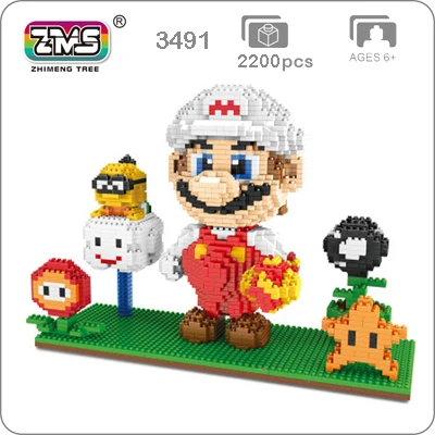 Fire Mario ZMS Супер Марио игра Луиджи Йоши Боузер огненный Кот Марио 3D модель DIY Мини Строительные алмазные блоки игрушка Цветок Монета - Цвет: Fire Mario