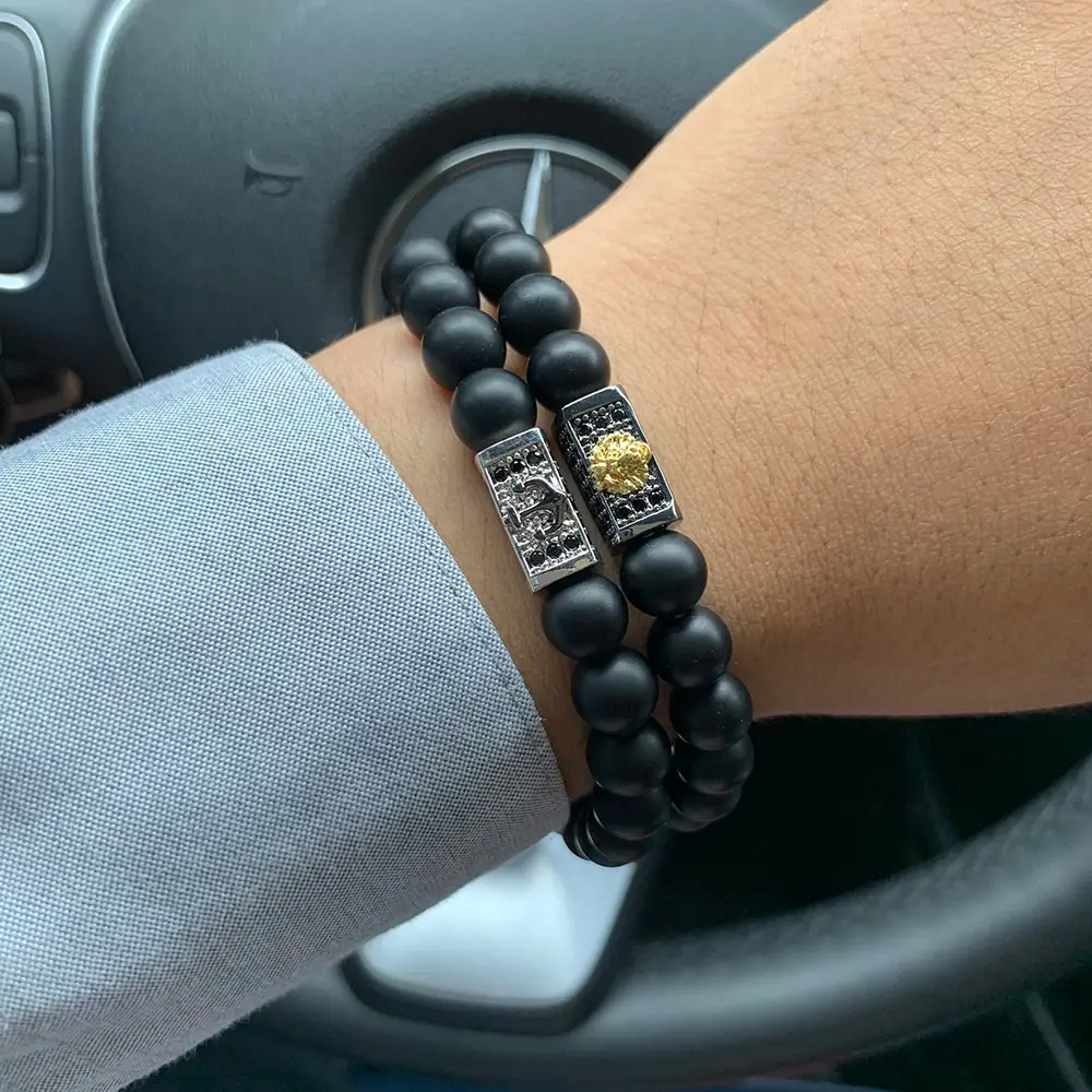 Роскошный браслет талисман с кубическим цирконием в виде короны льва черепа