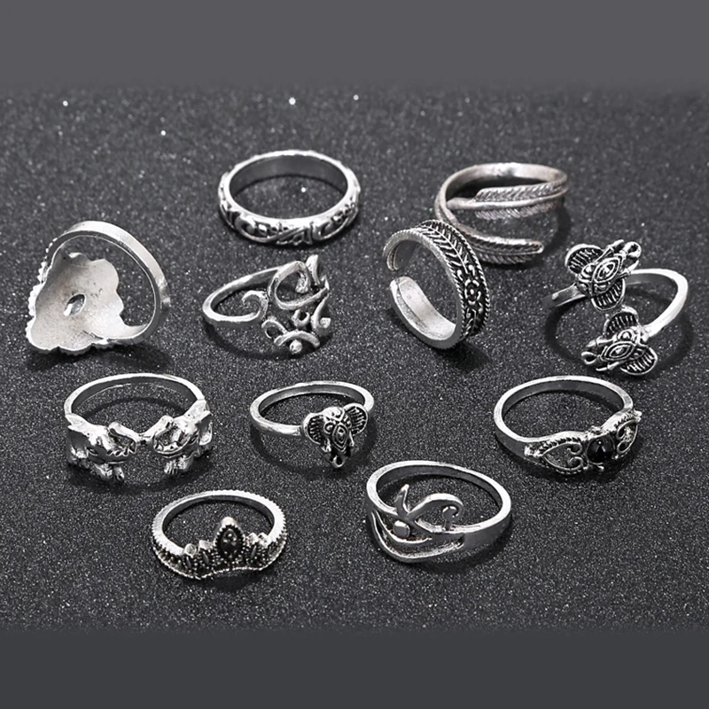 YAOLOGE Vintage Knuckle Ring Set for Women Fashion Anel Aneis Bague Femme Stone Midi Finger Rings Boho Jewelry 11pcs R156 | Украшения и
