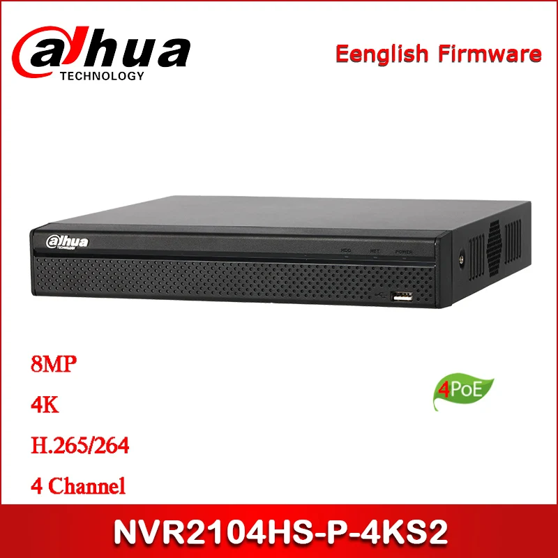 Сетевой видеорегистратор Dahua POE NVR NVR2104HS P 4KS2 4 канальный компактный 1U 4PoE Lite 4K