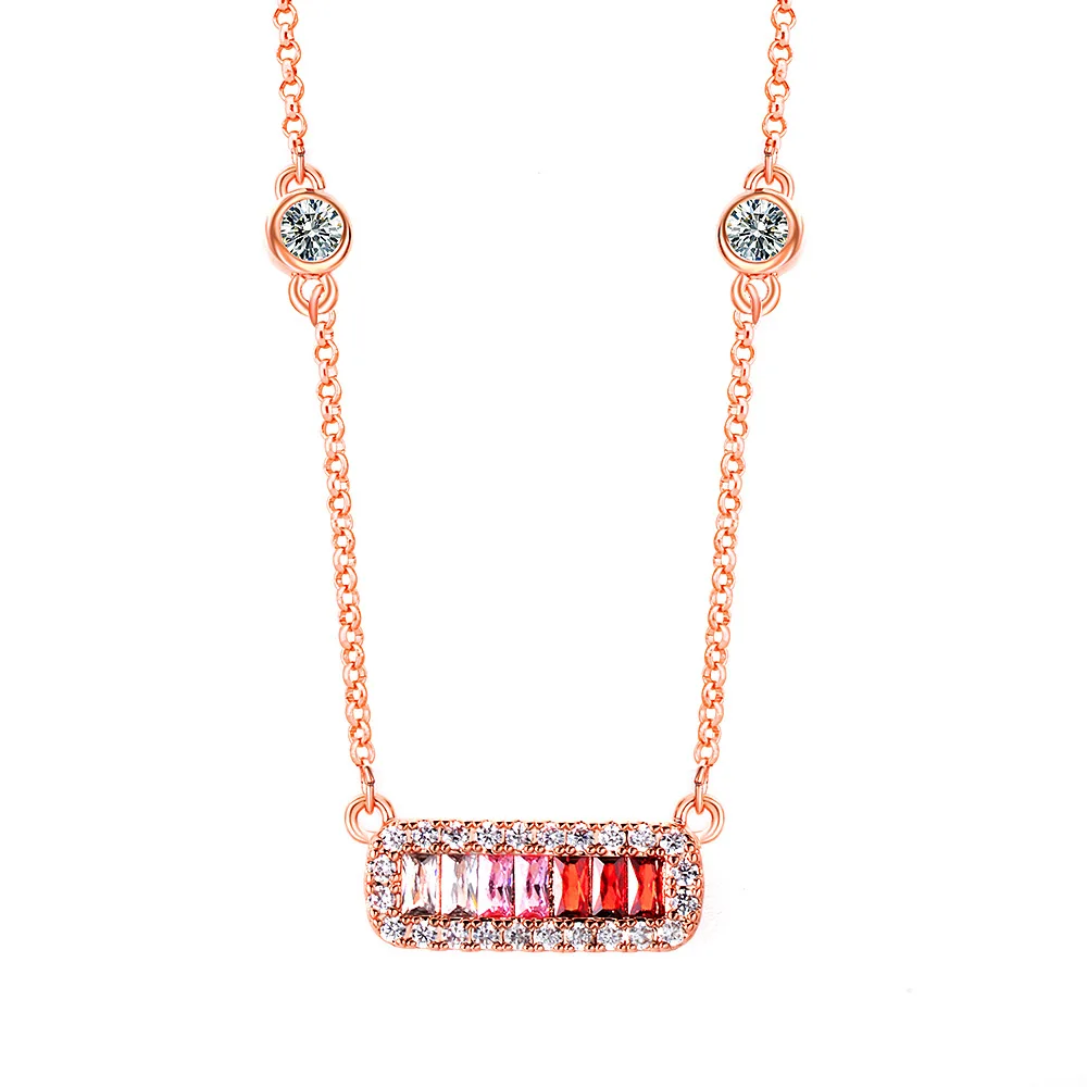 Rose Gold Red UILZ,, Модные Цветные блестящие микро покрытые кубическим цирконием ААА, Модные подвесные ожерелья для женщин, модные ювелирные изделия, вечерние UNL010 - Окраска металла: Rose Gold Red