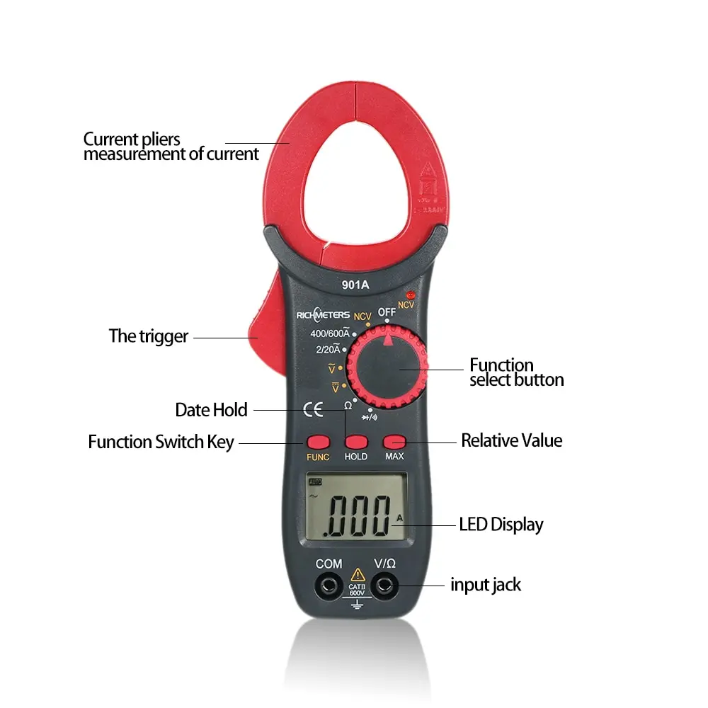 RICHMETERS RM901A Цифровой мультиметр токоизмерительный зажим 4000 отсчетов Авто Диапазон