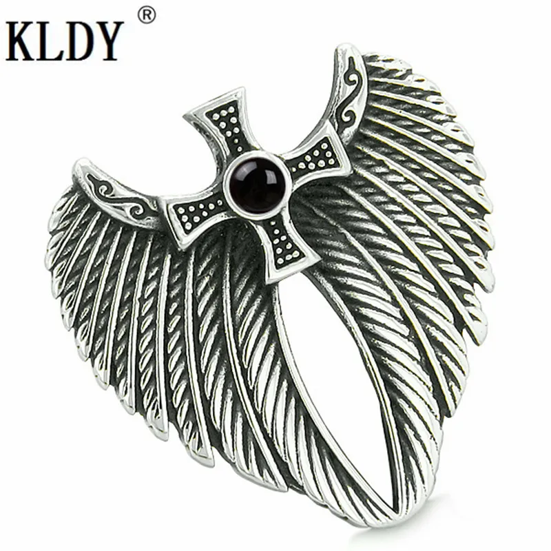 Кулон KLDY из нержавеющей стали с крыльями ангела амулет Имитация черного оникса