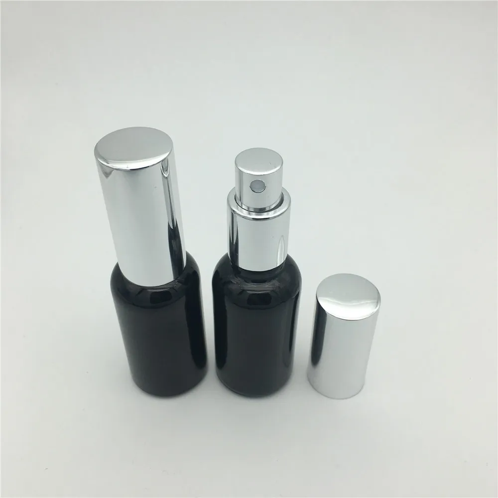 

12pcs 30ml black glass bottle with silvery Perfume aluminum sprayer, Essential Oil Spray Glass Bottles