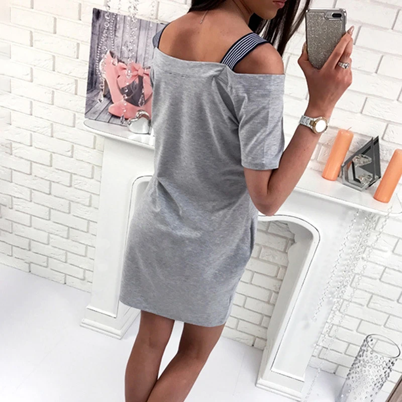 Женское летнее платье на бретельках, Пляжное платье для женщин, Vestidos, сексуальное, с открытыми плечами, с коротким рукавом, облегающее, повседневное