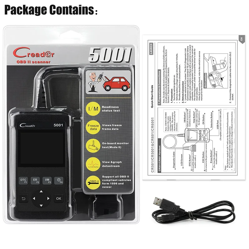 Launch X431 CR5001 OBD2 автомобильный сканер двигателя авто код считыватель EVAP OBD 2