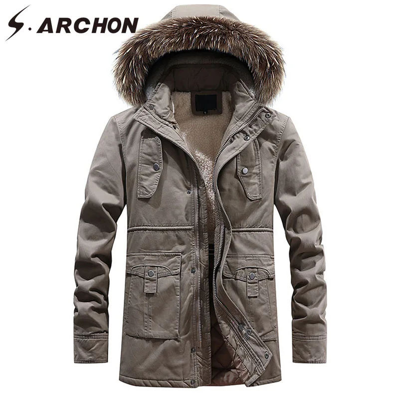 S.ARCHON Winter Casual Men's Jackets Thicken Warm Hooded Windproof Jacket Cotton Tactical Military Outdoor Hiking Clothing Male | Мужская