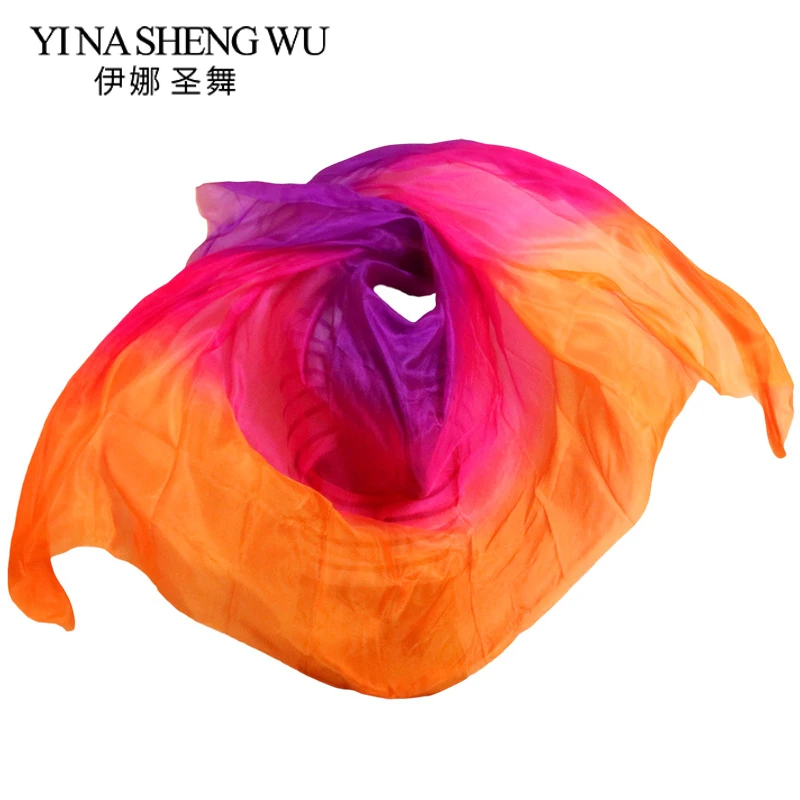 

1pc Dance Silk Veils Handmade Natural Silk Belly Dance Veil Purple+Rose+Orange Color 250/270*114cm Belly Dance Performance Props