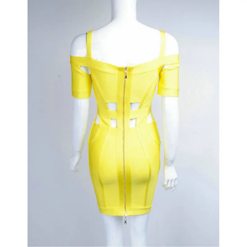 Summer Fashion Sexy Short Sleeve Yellow Bandage Dress 2017 Elegant Designer Party | Женская одежда
