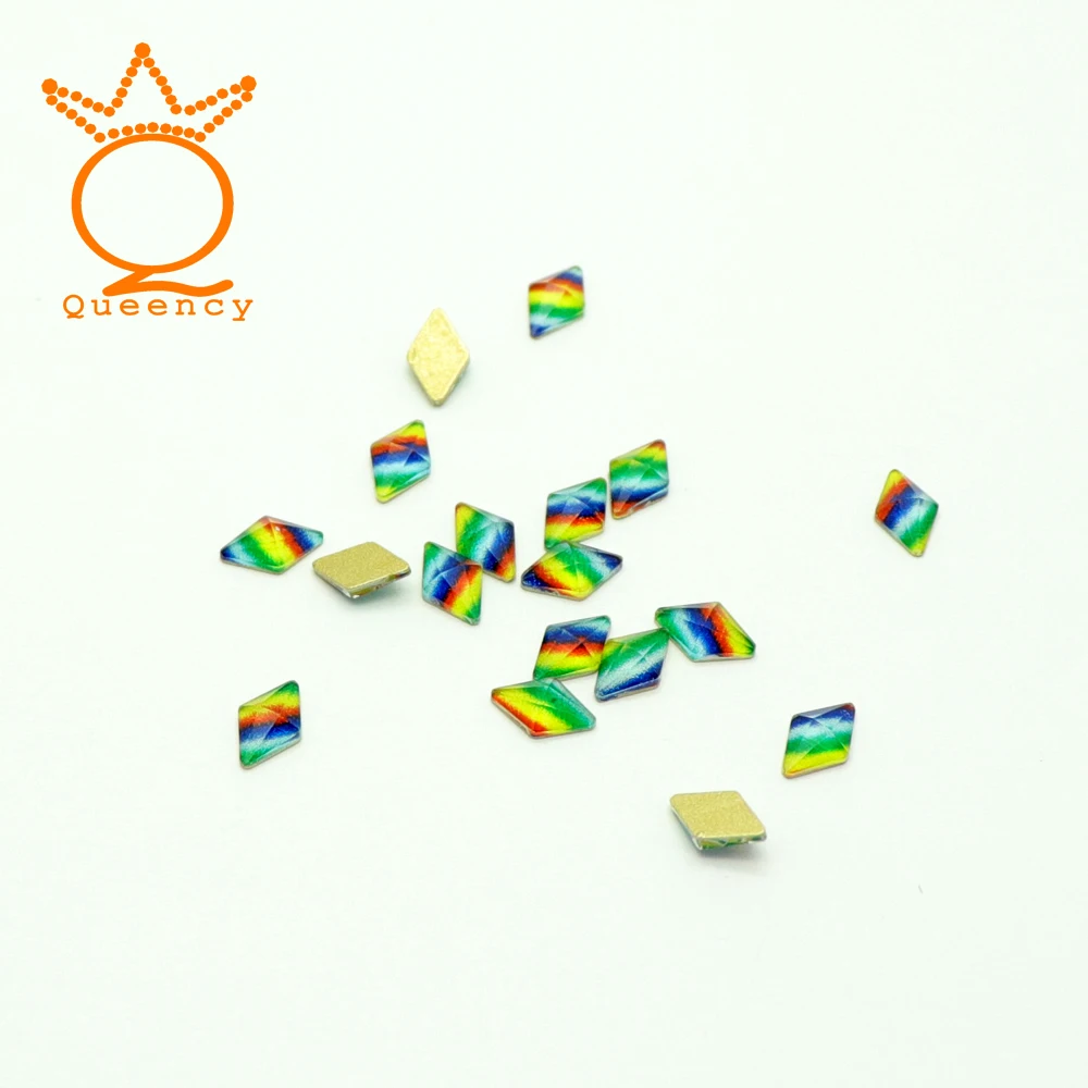 Ромбовидная форма 5 мм * 8 для ногтей Кристалл Радужного цвета пришивные стразы с