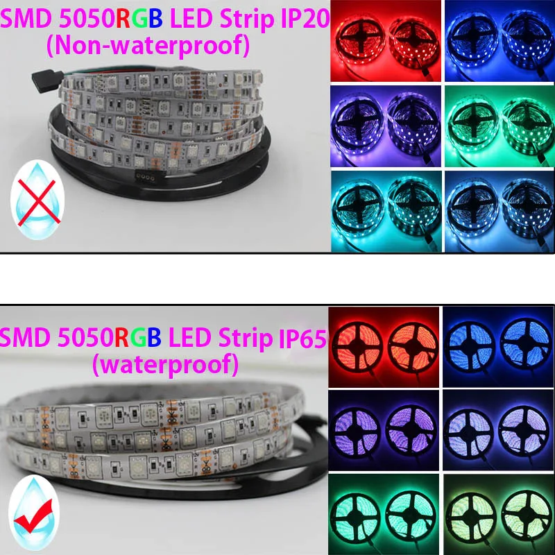 SMD 5050 RGB led strip Light 60led/m 10m 5m lampTape fita tira ip waterproof diode ribbon 44K Controller DC 12V adapter kit set | Лампы и