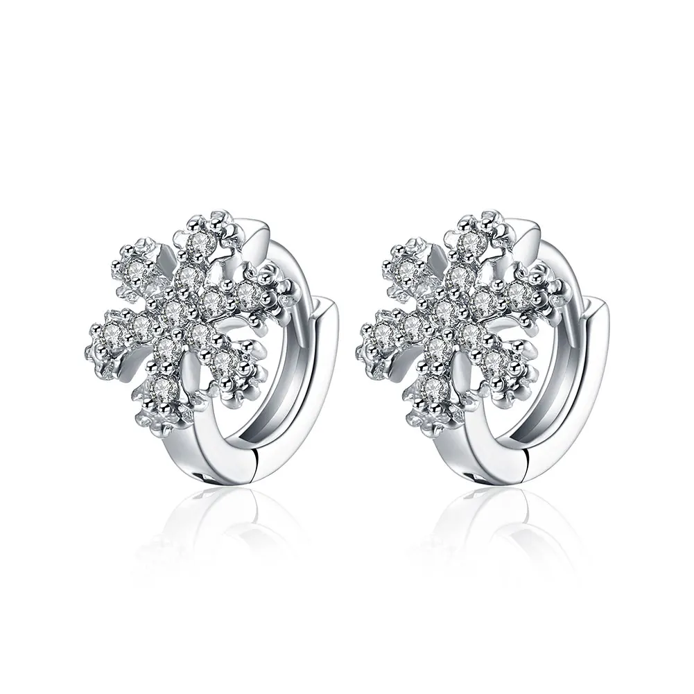 Silver Color Серьги-гвоздики для женщин Снежинка серебро цветная серьга камень циркония ювелирные изделия для дам подарок украшения оптом - Окраска металла: Silver Color