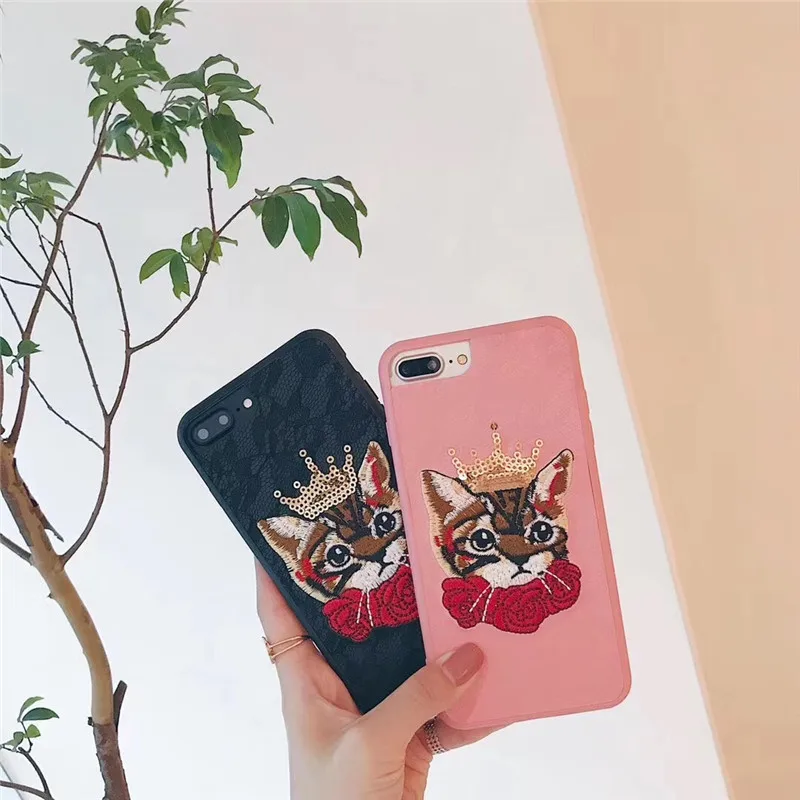 Для iphone8 8 плюс силиконовый чехол Вышивка Cat Чехол для iphone6 6S 6 Plus 7 ультра-тонкий