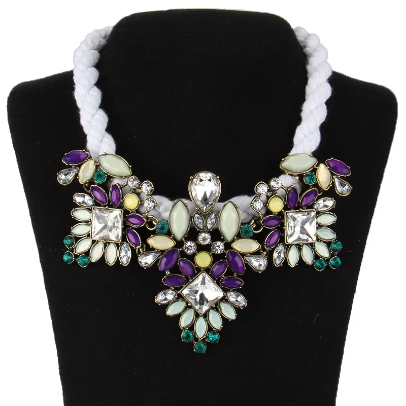 Новый бренд макси из смолы цветок Кристалл ожерелья и кулоны костюм Веревка Цепь