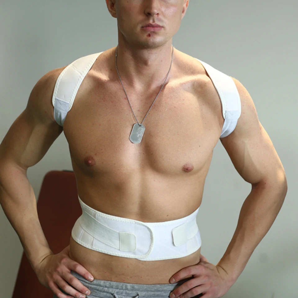 Мужской корсет для спины пояс коррекции осанки черный синий Размер S XXL|posture