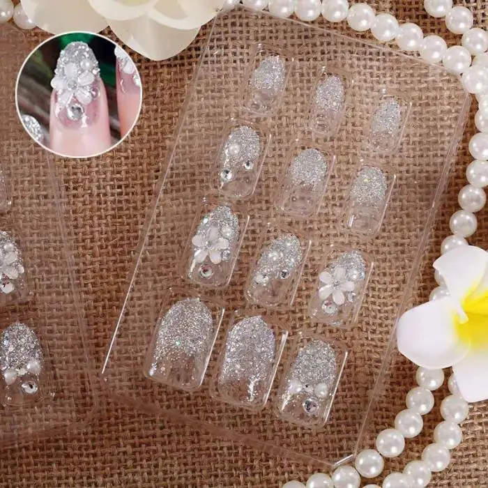 24 шт 3D цветок дизайн DIY Искусственные ногти короткий размер накладные ногти искусство советы с клеем женские прозрачные красота поддельные ногти