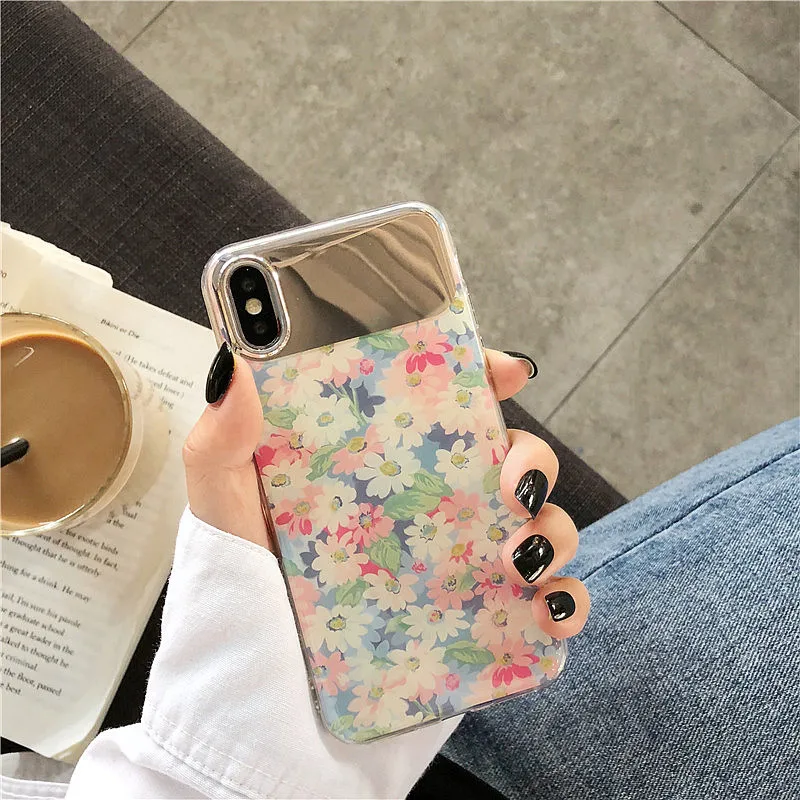 GlamPhoneCase зеркальный цветочный чехол для телефона iPhone X Xs Max XR 8 7 простой мягкий из