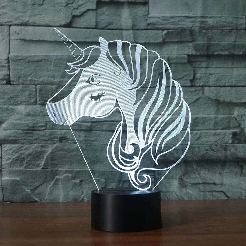 Милый Единорог 3D светодиодный ночник RGB сенсорный 7 цветов Изменение животных