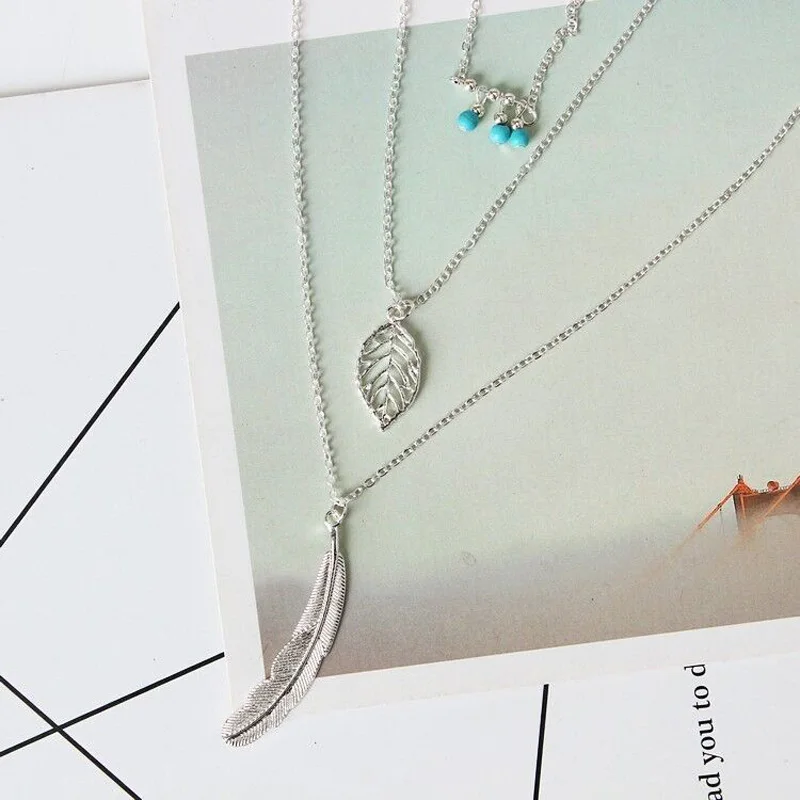 Btuamb Boho Seed Beads Hollow Leaves Lone Feather Necklaces for Women Jewelry Hot Sale Multi Layer Statement Pendants | Украшения и