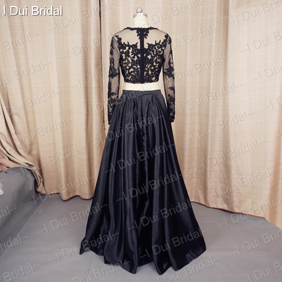 Выпускные платья короткий топ черные кружевные из двух частей иллюзионные с