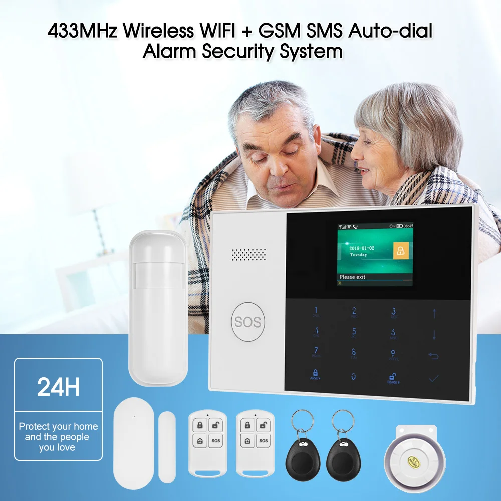 Охранная сигнализация SmartYIBA с ЖК дисплеем 2 4 дюйма SOS Wi Fi RFID GSM SMS|Комплекты для