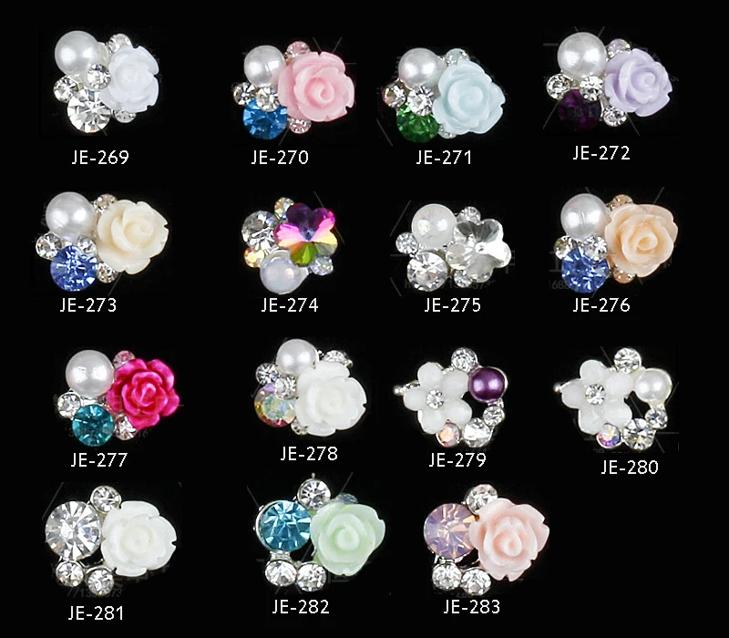 

10 pcs Crystal Cluster/Silver Clear Nail Charms 15 Colors Rose Alloy 3D Rhinestone Metal Nail Art Tips Slice Decoration,269-283