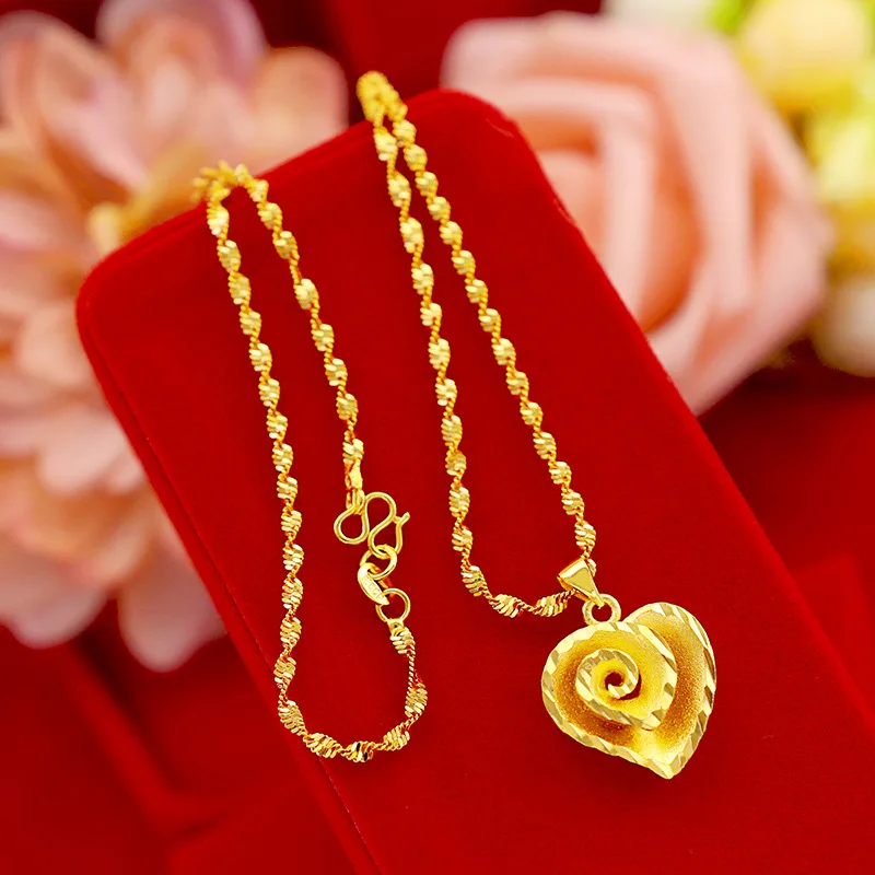 

Rose Flower Heart Pendant Necklace Yellow Gold Filled Trendy Womens Female Necklace Promise Love Jewelry Gift