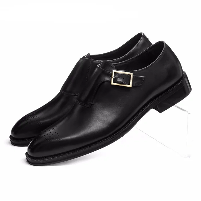 Black Goodyear Welt/коричневые/черные модельные туфли на выпускной для мальчиков; деловые туфли из натуральной кожи с ремешками; мужские туфли для жениха - Цвет: Black