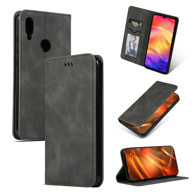 Gray Магнитный Флип-кошелек чехол для телефона для Xiao mi Red mi Note 7 6 Pro Ретро Держатель для карт кожаный чехол для Xiaomi mi 9 SE чехол для книги s - Цвет: Gray