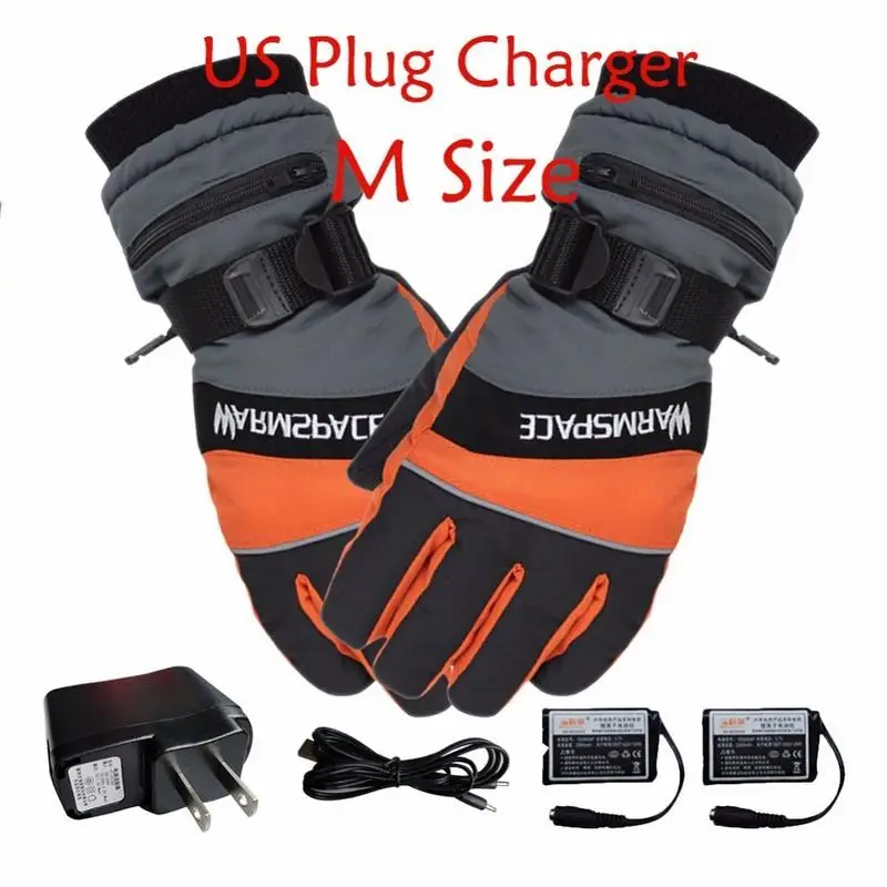 US Plug Orange Msize 1 пара, зимние USB грелки для рук, перчатки для велоспорта, мотоцикла, велосипеда, лыжные перчатки, электрические тепловые перчатки, перезаряжаемые батареи, перчатки с подогревом - Цвет: US Plug Orange Msize
