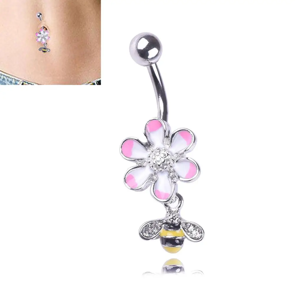 Модный женский эмалированный цветок пчела подвеска Штанга Кольцо для пупка