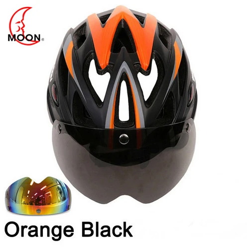 Black orange 2 lens Moon 3 объектив велосипедный шлем гоночный велосипед защитный шлем с магнитными очками Сверхлегкий в форме дорожный велосипедный шлем Casco Ciclismo - Цвет: Black orange 2 lens