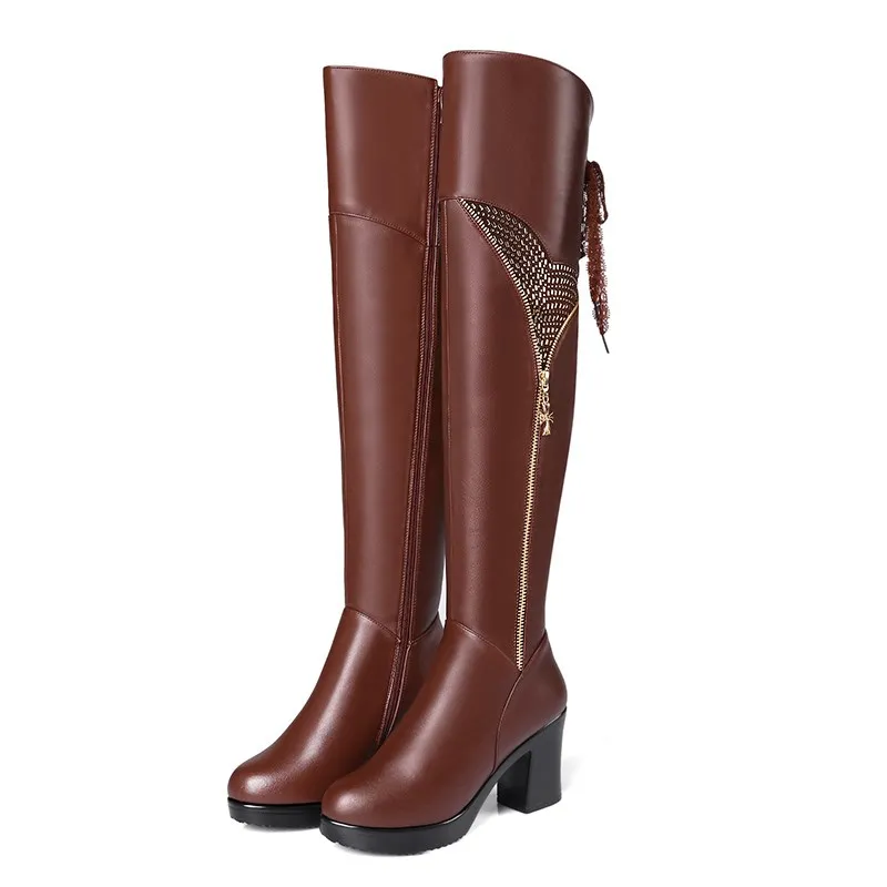 AIYUQI/Новинка года; сезон осень-зима; женские мотоботы из натуральной кожи. Модные сапоги до колена на высоком каблуке. Дамская обувь