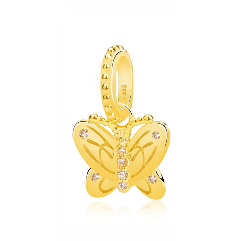 Shine Butterfly Оригинальные бусины из стерлингового серебра 925 Подвески с бабочкой и цветком, стеклянные подвески, подходят для браслетов Pandora, ожерелья для женщин, ювелирные изделия DIY - Цвет: Shine Butterfly