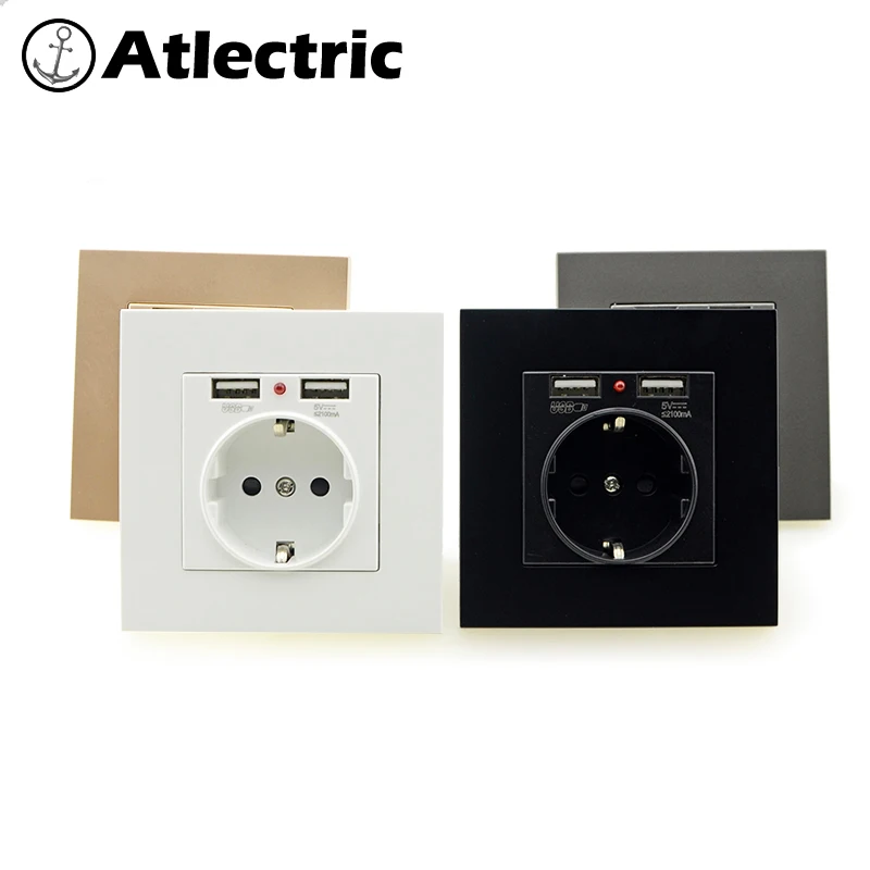 Atlectric Dual USB Автомобильное зарядное устройство на стене адаптер зарядки 2A стены Зарядное устройство адаптер розетка стандарта евроcоюза розетка электропитания с USB разъем