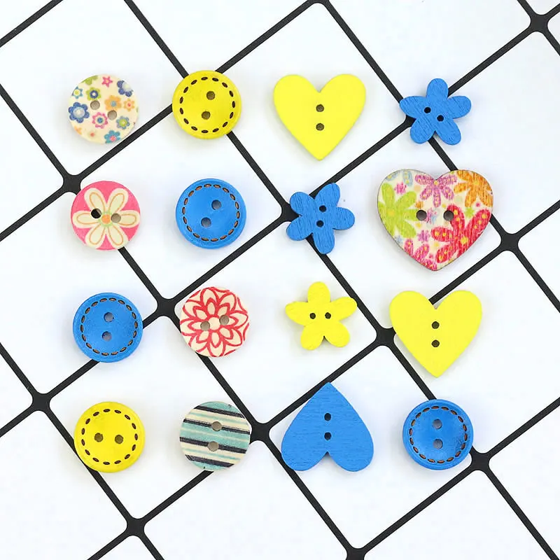 Смешанный дизайн деревянные пуговицы 50 шт./упак. красочные 2 отверстия Кнопки для