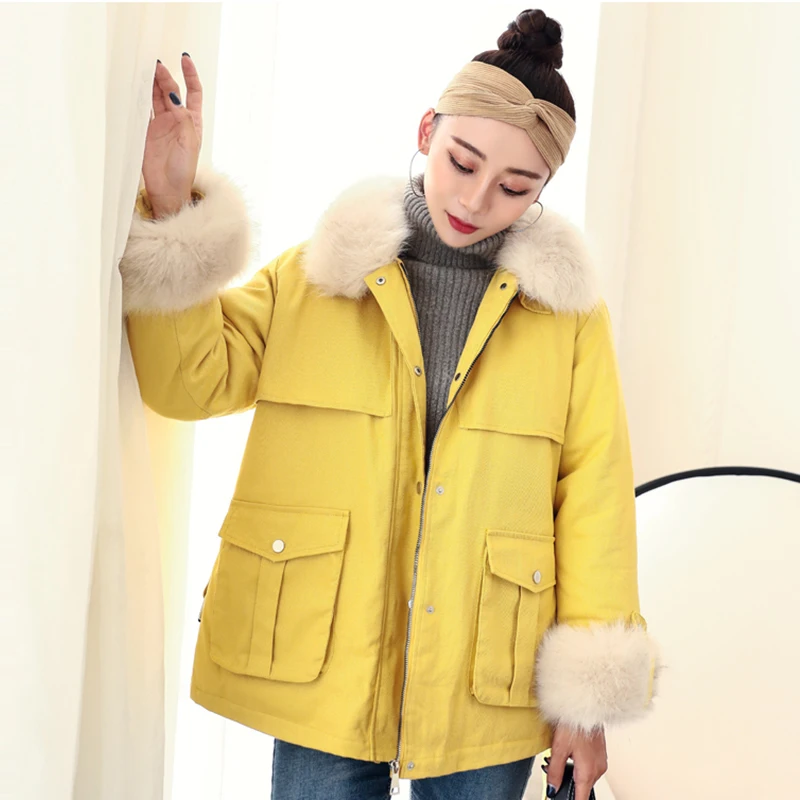 Съемный меховой воротник рукавом волосы толстые теплые Свободные Тонкий пальто