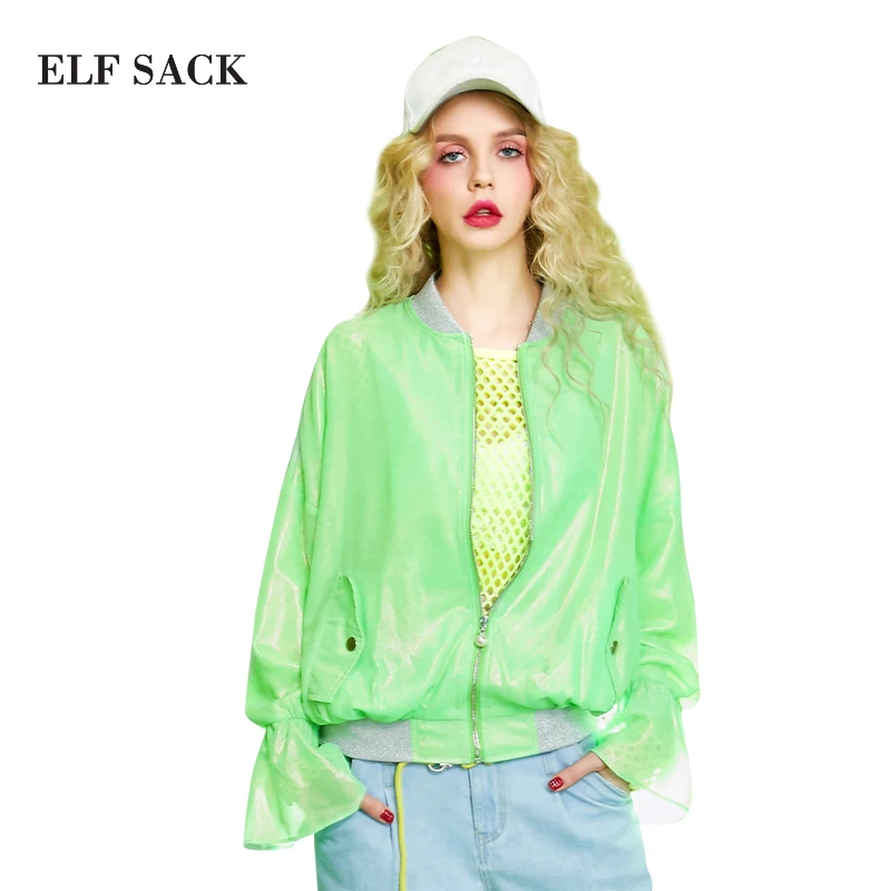 ELFSACK весна 2017 женские новые модные однотонные короткие куртки свободные пальто с