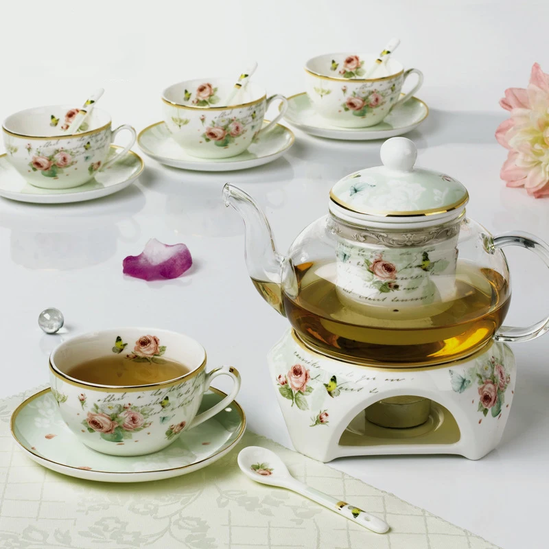 Продвинутый костяной чайный набор из Китая включает в себя стеклянный чайник и 6