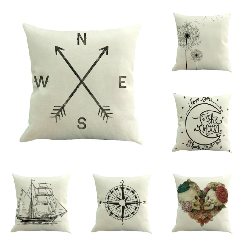 

Fashion new linen printing pillowcase navigation compass home decor pillowcase pillow cover car sofa lumbar pillow cushion cover