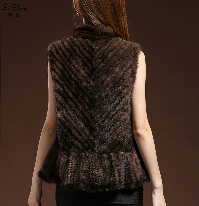 Женский натуральный вязаный жилет из меха норки осенне зимний настоящей женский