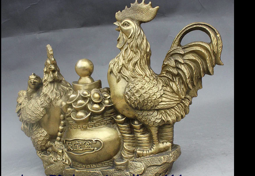 Zhmui88002578 &lt+ 14 &quotнародное искусство Китая Fengshui Brass 3 петух член Yuanbao сокровище миска