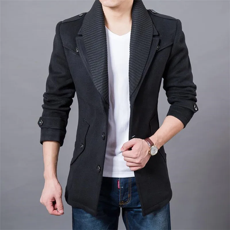 High Quality Double Neck Trench Coat Winter Thicken Man Fashion Windbeaker Warm jacket Men's Business Casual Coats | Мужская одежда