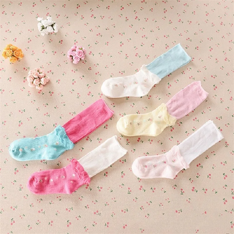 

2019 Girls Stockings 7-12Years Children Mid Stocking Baby Girl Tights 17CM Foot Kids Pantyhose Cotton Floral Bubble Leg warmer