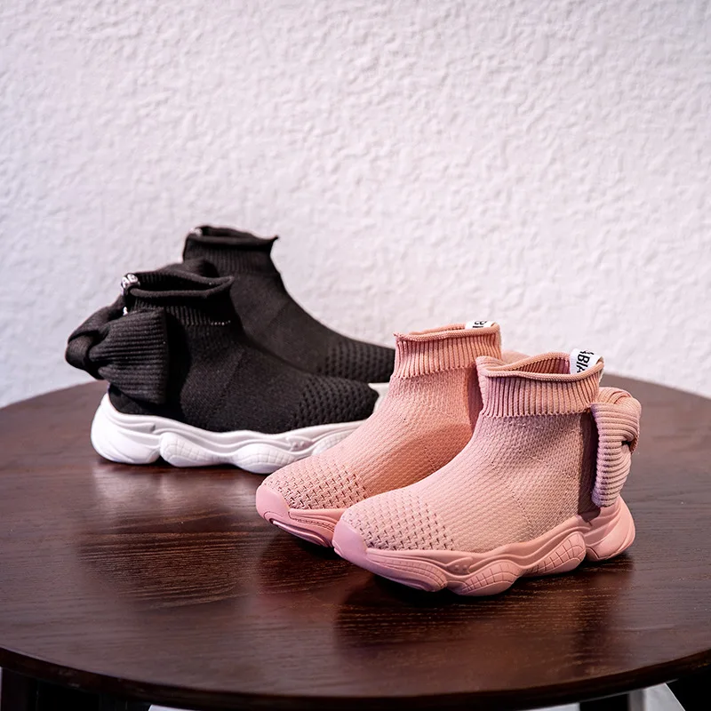 High Top Childrens Sneakers 2019 Spring Kids Shoes Soft Sports Butterfly Socks Girls Princess Tenis Infantil | Детская одежда и