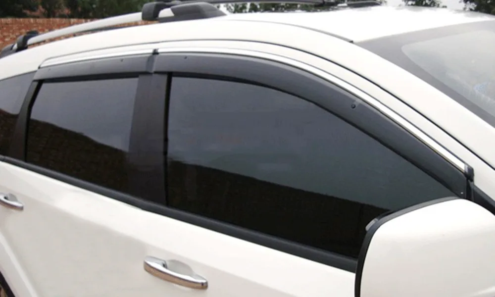 Для Dodge Journey/Fiat Freemont 2009- козырек вентиляционные шторы Окно Солнце Дождь Защита дефлектор черный с боковой яркой полосой 4 шт