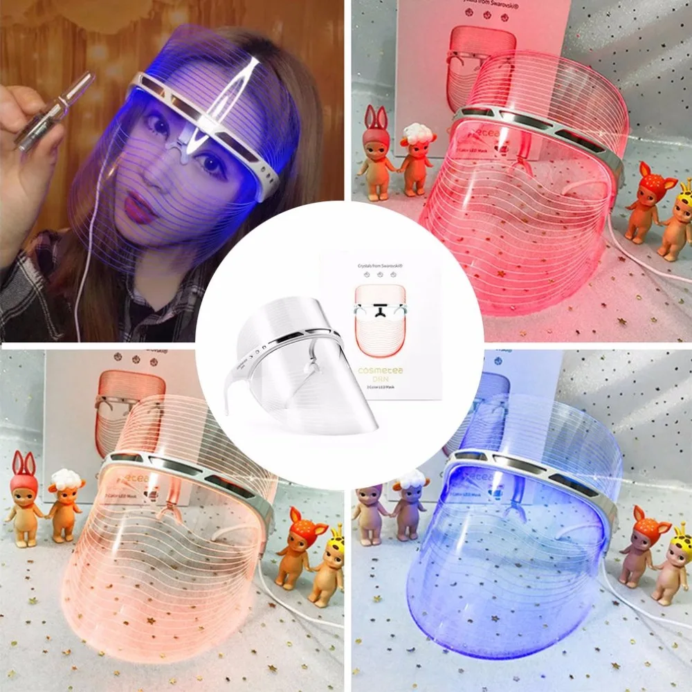 Маска для лица Magic 3 цвета светодиодная красная синяя USB косметический инструмент