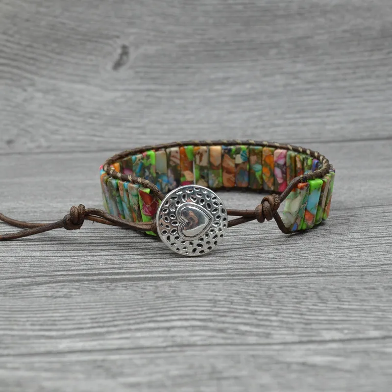 Женская Бохо трубка браслета ФОРМА натуральный камень один кожаный браслет